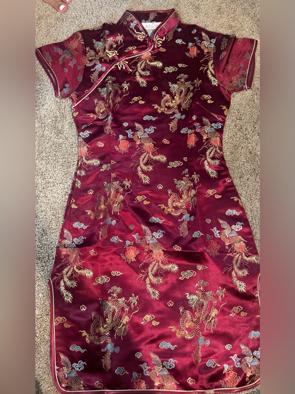 Classic Burgundy Floral Embroidered Cheongsam Dress